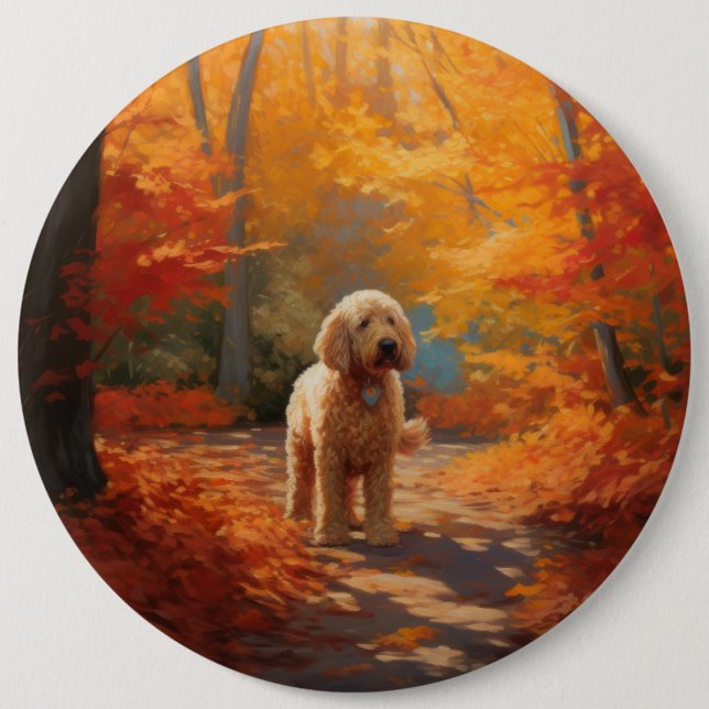 Goldendoodle in Autumn Leaves Fall Inspire  6 Cm Round Badge (Front)