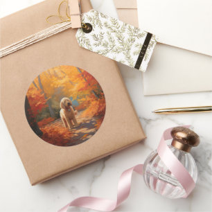 Goldendoodle in Autumn Leaves Fall Inspire  Classic Round Sticker