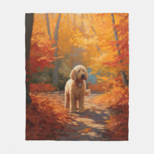Goldendoodle in Autumn Leaves Fall Inspire  Fleece Blanket
