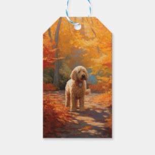 Goldendoodle in Autumn Leaves Fall Inspire Gift Tags