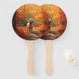 Goldendoodle in Autumn Leaves Fall Inspire  Hand Fan