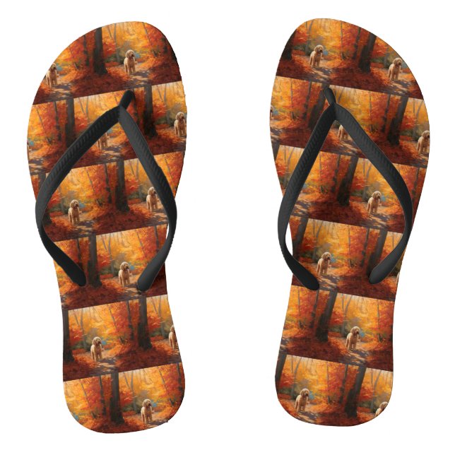 Goldendoodle in Autumn Leaves Fall Inspire  Jandals (Footbed)