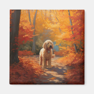 Goldendoodle in Autumn Leaves Fall Inspire  Magnet