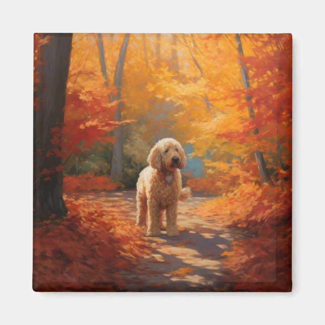Goldendoodle in Autumn Leaves Fall Inspire  Magnet (Front)