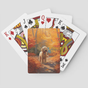 Goldendoodle in Autumn Leaves Fall Inspire Playing Cards