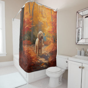 Goldendoodle in Autumn Leaves Fall Inspire  Shower Curtain