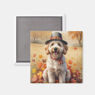 Goldendoodle In Autumn Leaves Thanksgiving Art Magnet