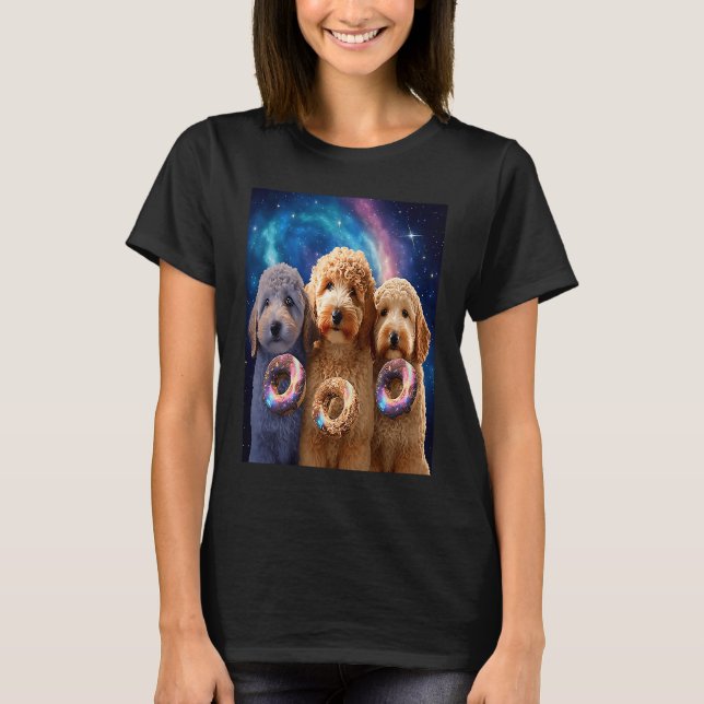 Goldendoodle In Space With Donuts Cute Doodle Boys T-Shirt (Front)