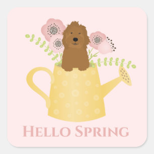 Goldendoodle In Watering Can Square Sticker