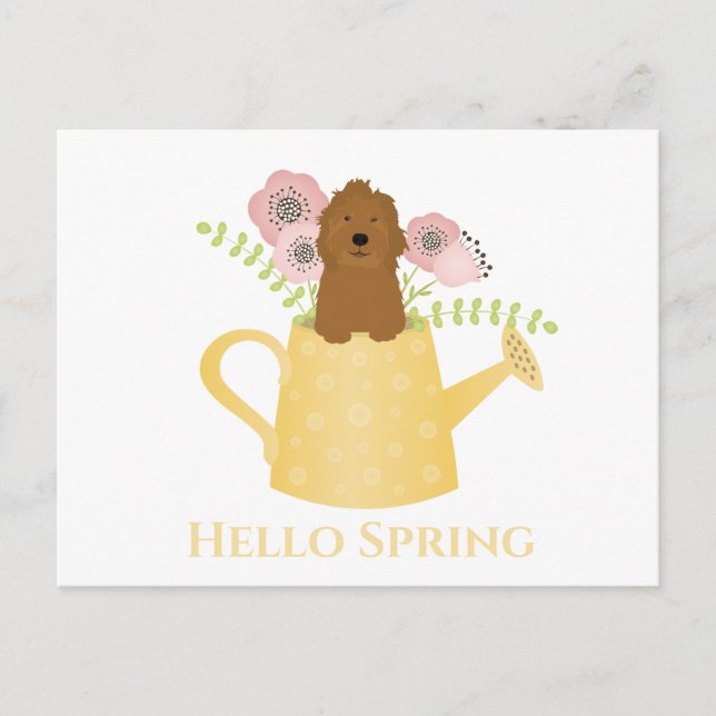 Goldendoodle In Watering Can Yellow Postcard (Front)