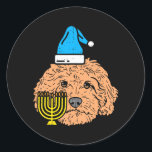 Goldendoodle Menorah Jewish Animal Pet Dog Classic Round Sticker<br><div class="desc">Goldendoodle Menorah Jewish Animal Pet Dog</div>