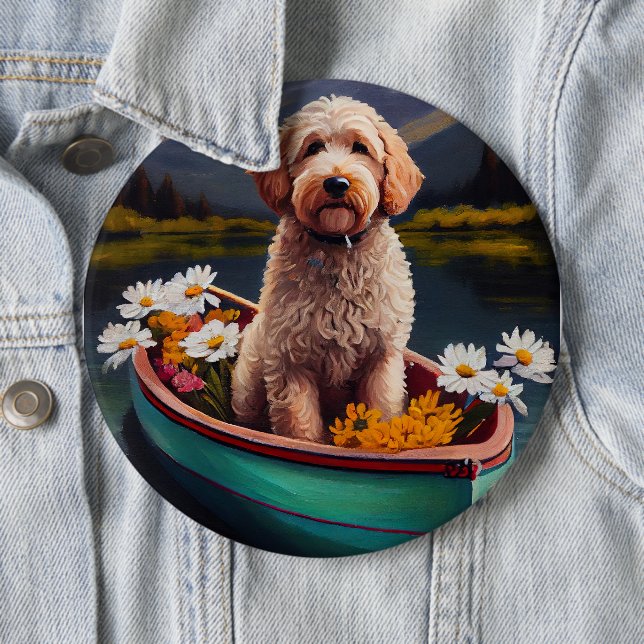 Goldendoodle on a Paddle: A Scenic Adventure 6 Cm Round Badge (In Situ)