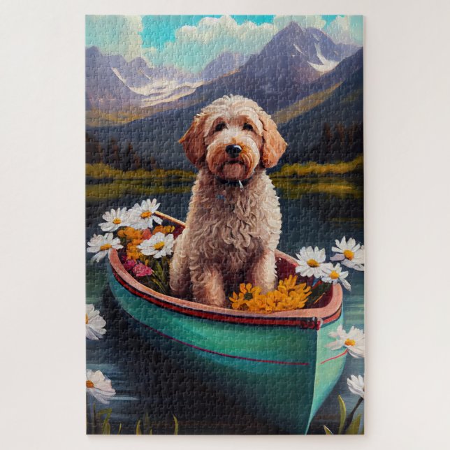 Goldendoodle on a Paddle: A Scenic Adventure Jigsaw Puzzle (Vertical)