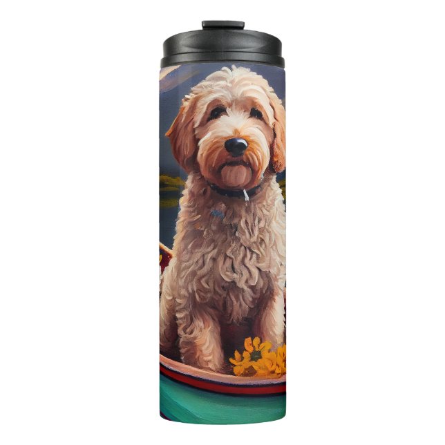 Goldendoodle on a Paddle: A Scenic Adventure Thermal Tumbler (Front)