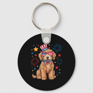 Goldendoodle Patriotic 4th Of July Golden Doodle D Key Ring