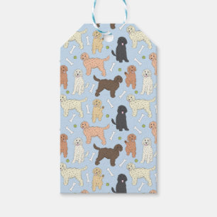 goldendoodle pattern in blue gift tags