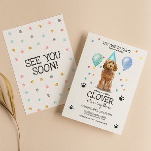 Goldendoodle Pawty Dog Puppy Birthday Invitation