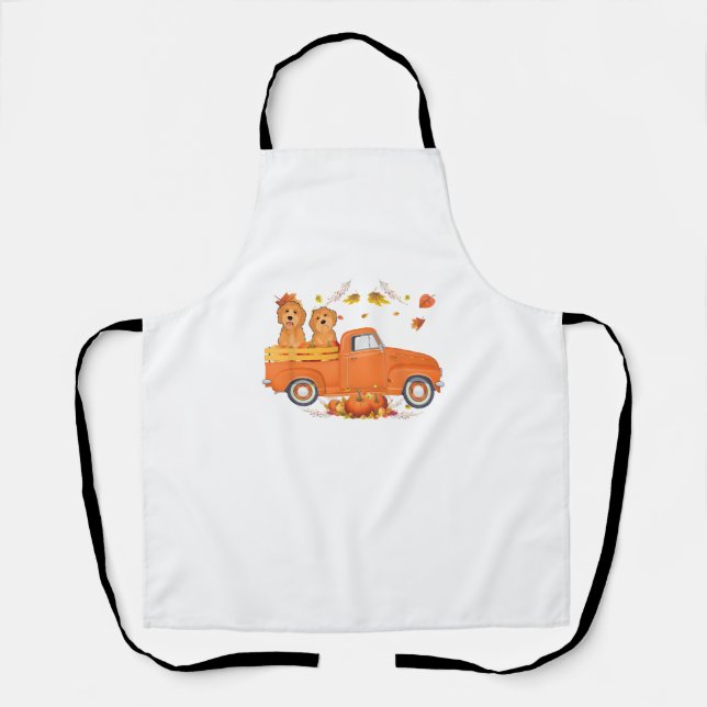 Goldendoodle Pumpkin Truck Fall Leaf Thanksgiving  Apron (Front)
