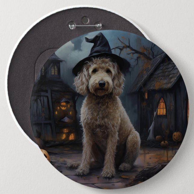 Goldendoodle Pumpkins Halloween Scary 6 Cm Round Badge (Front & Back)