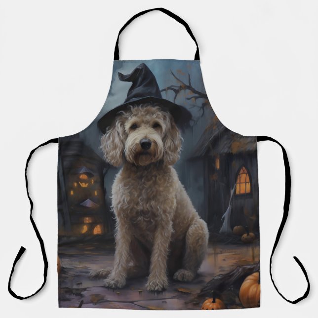 Goldendoodle Pumpkins Halloween Scary Apron (Front)