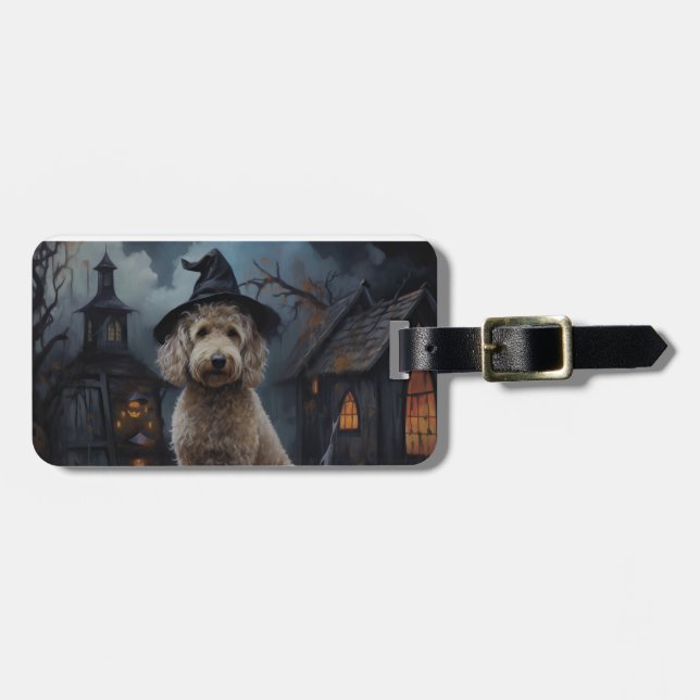 Goldendoodle Pumpkins Halloween Scary Luggage Tag (Front Horizontal)