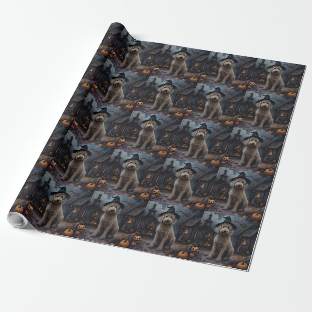Goldendoodle Pumpkins Halloween Scary Wrapping Paper (Unrolled)