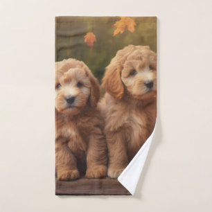 Goldendoodle Puppy Autumn Delight Pumpkin Bath Towel Set