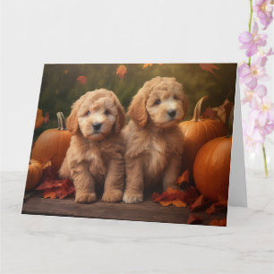 Goldendoodle Puppy Autumn Delight Pumpkin Card