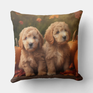 Goldendoodle Puppy Autumn Delight Pumpkin Cushion