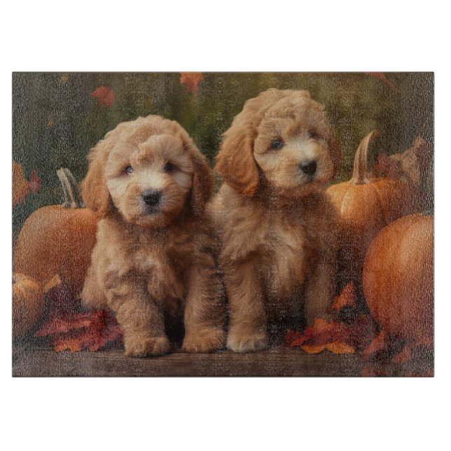 Goldendoodle Puppy Autumn Delight Pumpkin  Cutting Board (Front)