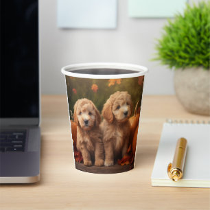 Goldendoodle Puppy Autumn Delight Pumpkin Paper Cups