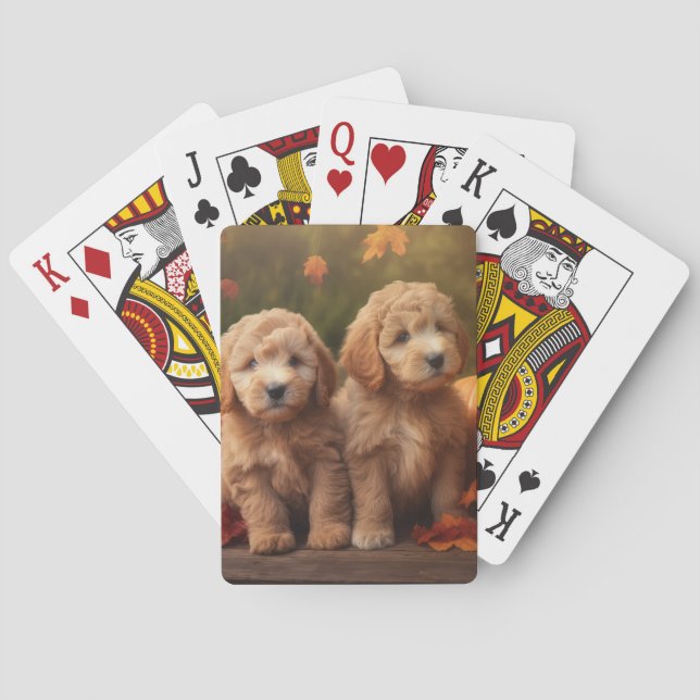 Goldendoodle Puppy Autumn Delight Pumpkin  Playing Cards (Back)