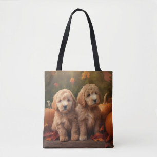 Goldendoodle Puppy Autumn Delight Pumpkin Tote Bag