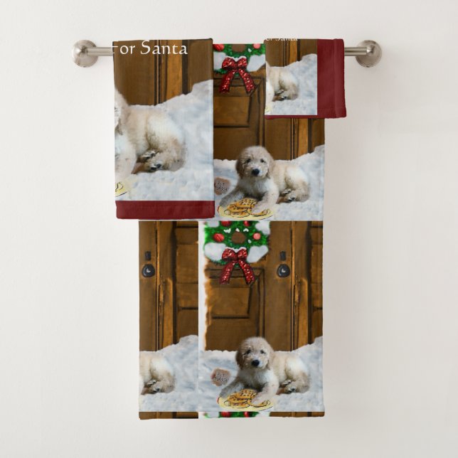 Goldendoodle Puppy Christmas Bath Towel Set (Insitu)