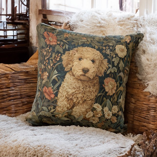 Goldendoodle Puppy in William Morris Style Garden Cushion (Creator Uploaded)