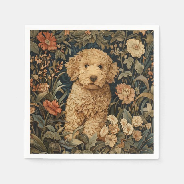 Goldendoodle Puppy in William Morris Style Garden Napkin (Front)