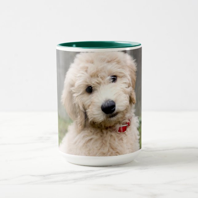 Goldendoodle Puppy Sits In Grass Mug (Center)