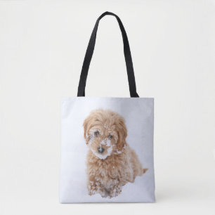 Goldendoodle Puppy With Snow On Face Tote Bag