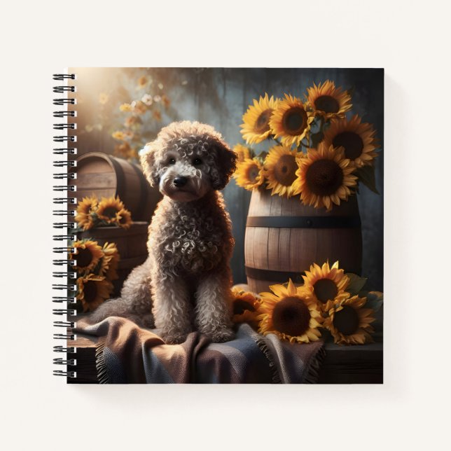 Goldendoodle Puppy with Sunflowers Notebook (Front)