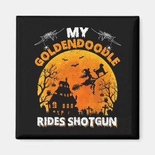Goldendoodle Rides Shot Goldendoodle Dog Halloween Magnet