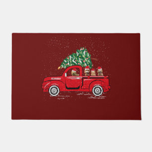 Goldendoodle Riding Red Truck Santa Christmas Paja Doormat