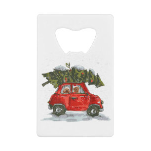 Goldendoodle riding red truck xmas merry christmas