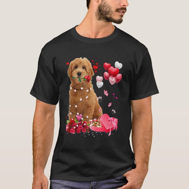 Goldendoodle Rose Heart Happy Valentine Day Dog Mo T-Shirt (Front)