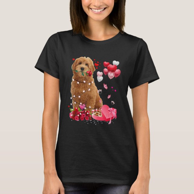 Goldendoodle Rose Heart Happy Valentine Day Dog Mo T-Shirt (Front)
