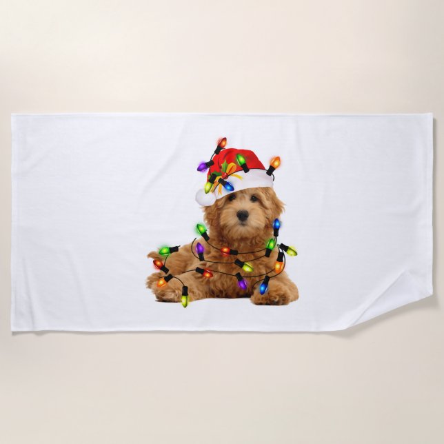 Goldendoodle Santa Dog Beach Towel (Front)