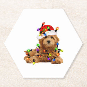 Goldendoodle Santa Dog Paper Coaster
