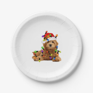 Goldendoodle Santa Dog Paper Plate