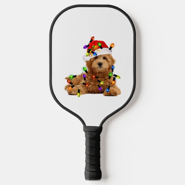 Goldendoodle Santa Dog Pickleball Paddle (Front)