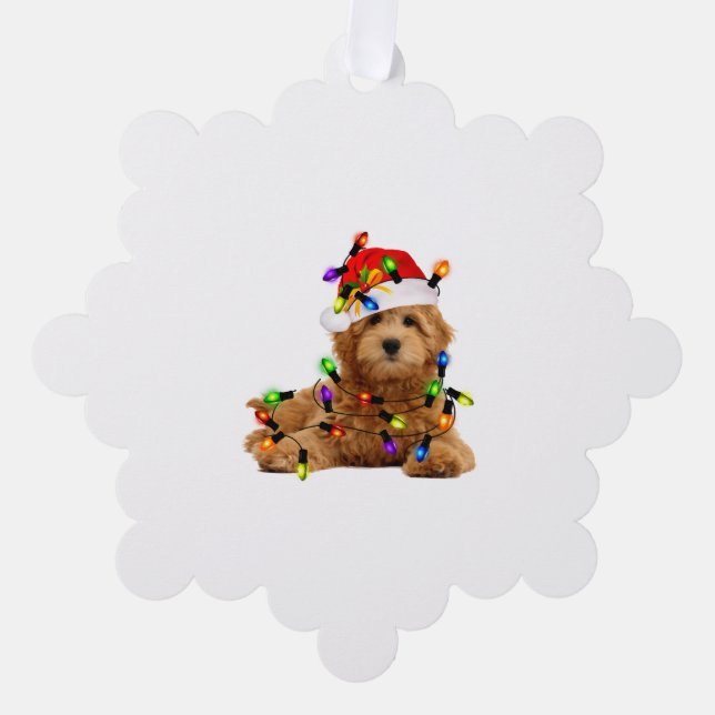 Goldendoodle Santa Dog Tree Decoration Card (Front)