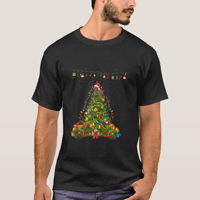 Goldendoodle Santa Hat Christmas Dog Lights Tree X T-Shirt (Front)